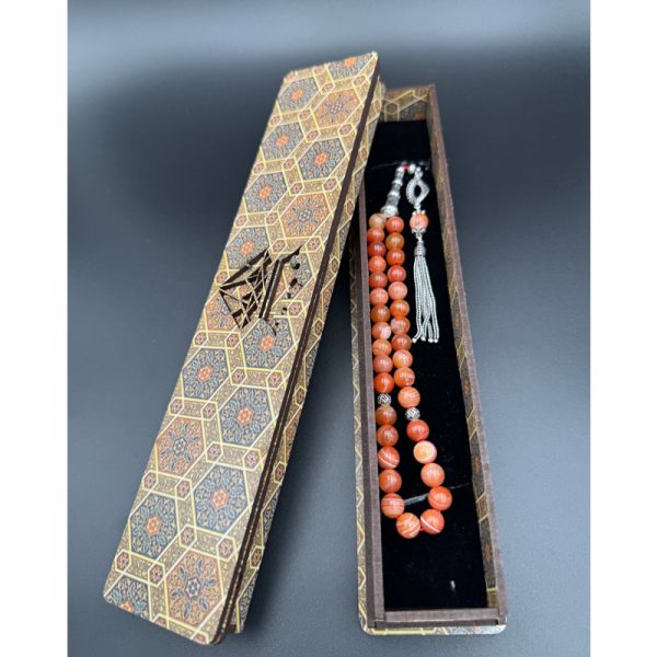 تسبیح ۳۳ دانه سنگ عقیق بوتسوانا طبیعی (باباقوری)